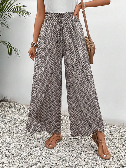 Tied Printed Wide Leg Pants - Tigbul's Variety Fashion Shop