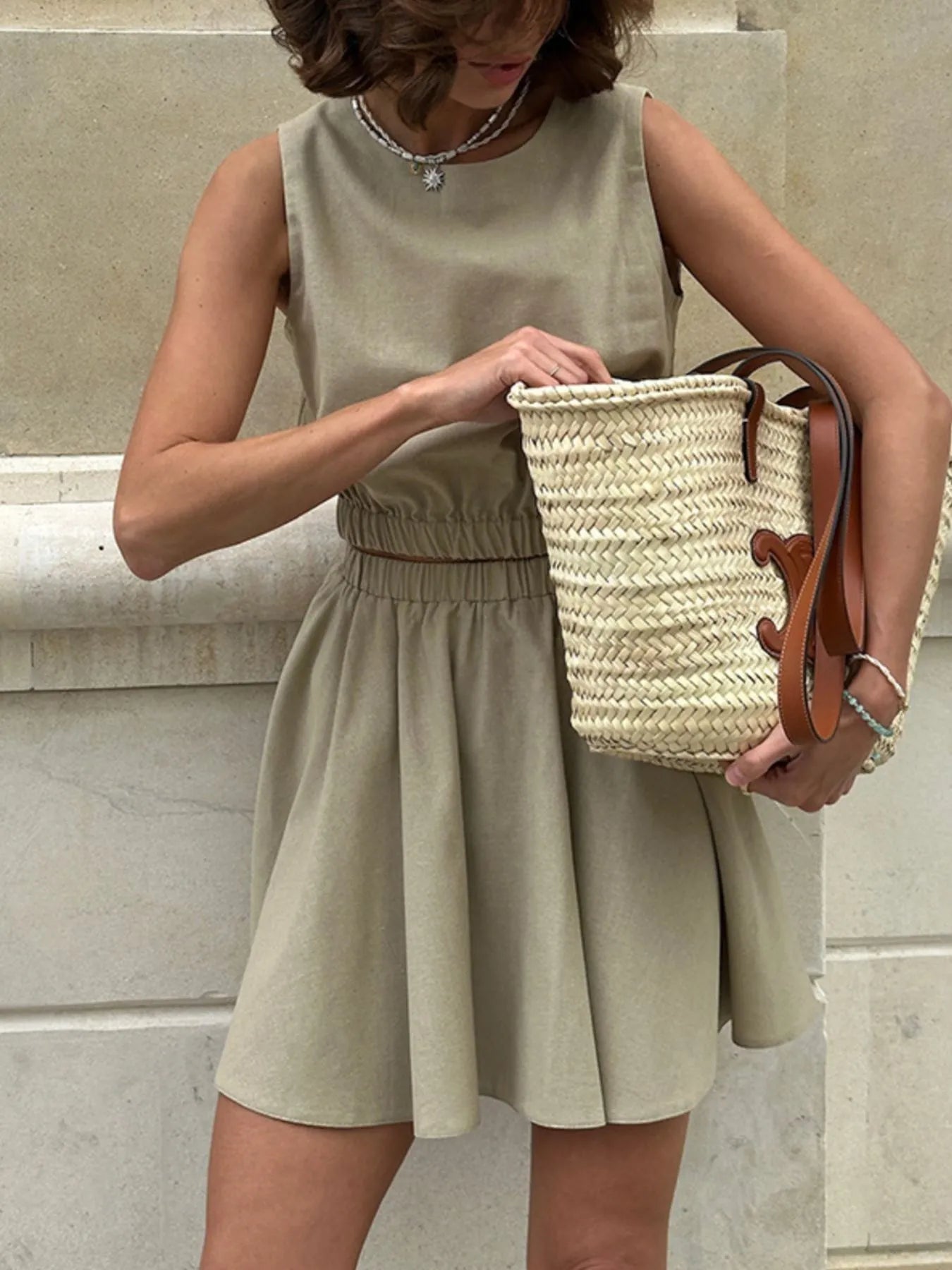 Round Neck Sleeveless Top and Skirt Set - Tigbul's Variety Fashion Shop