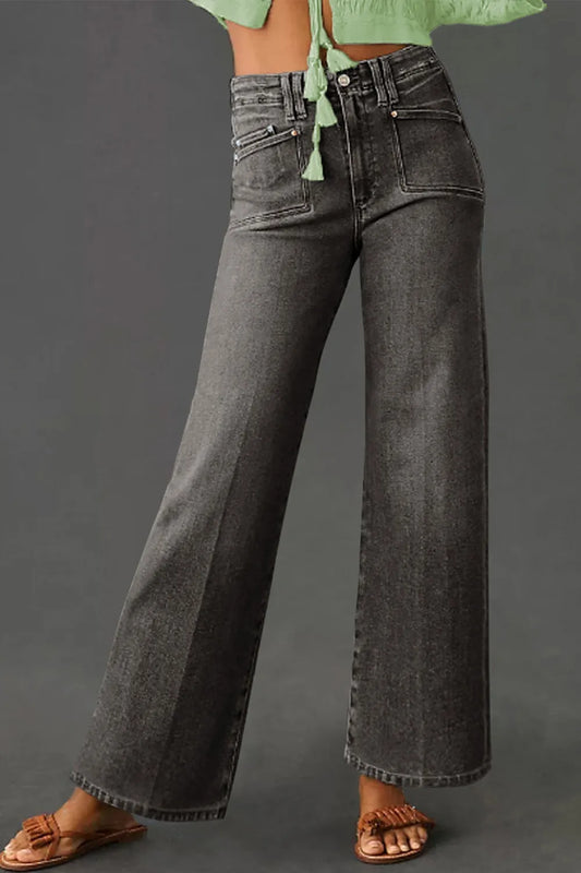 High-Waisted Wide-Leg Vintage Wash Jeans - Tigbul's Variety Fashion Shop