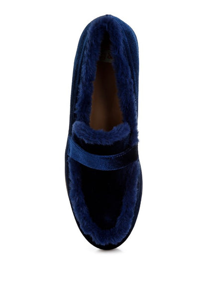 Bastian Fur Detail Velvet Loafers - Tigbul's Variety Fashion Shop