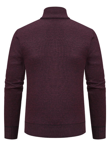 Men's Plus Size Zip-Up Cardigan with Stand Collar - Tigbul's Variety Fashion Shop