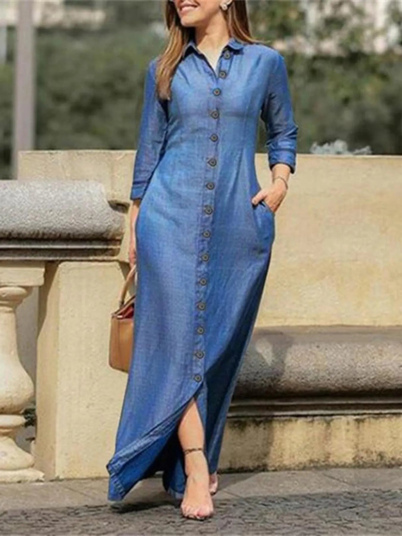 Full Size Button-Down Maxi Denim Dress Plus Size - Tigbul's Variety Fashion Shop