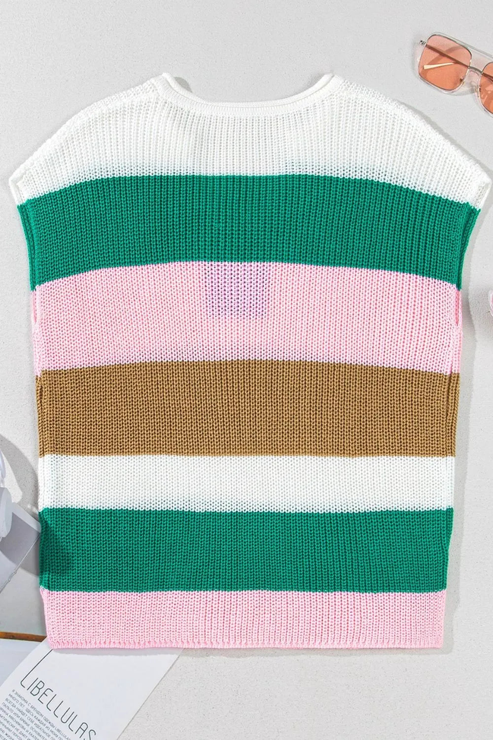 Color Block Notched Cap Sleeve Knit Top - Tigbul's Variety Fashion Shop
