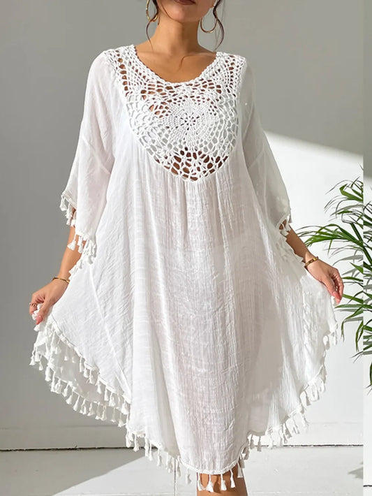 Tassel Cutout Scoop Neck Cover-Up Dress - Tigbul's Variety Fashion Shop