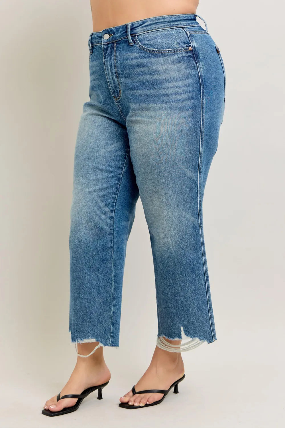 Judy Blue Plus Size High Waist Rigid Magic Destroy Hem Crop Wide - Tigbul's Variety Fashion Shop