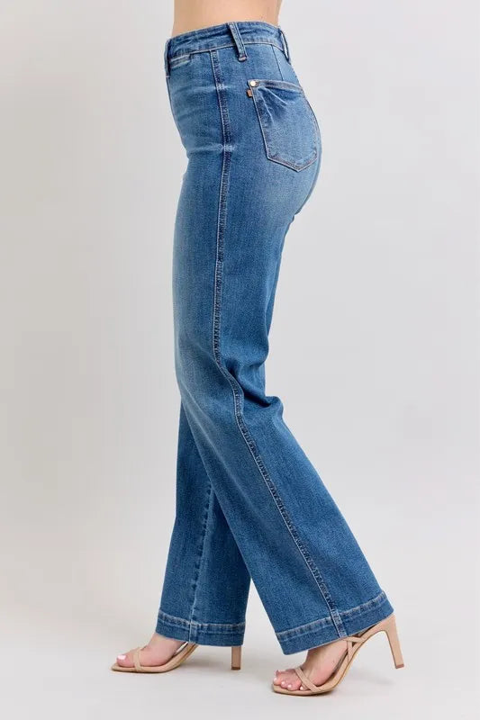 Judy Blue Full Size High Waist Contrast Thread Straight Plus Size - Tigbul's Variety Fashion Shop