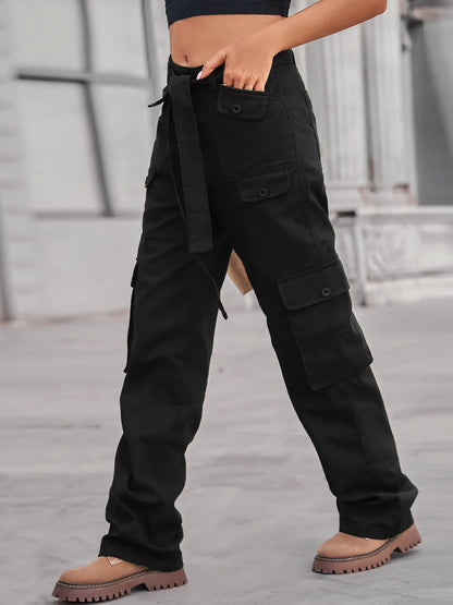 High-Waisted Multi-Pocket Cargo Jeans - Tigbul's Variety Fashion Shop