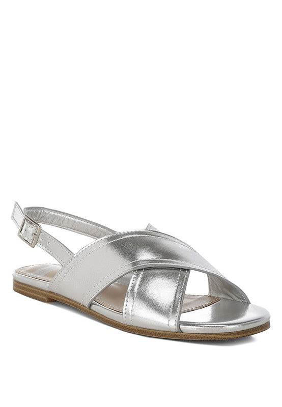 Kanon Metallic Pleather Criss-Cross Flats - Tigbul's Variety Fashion Shop
