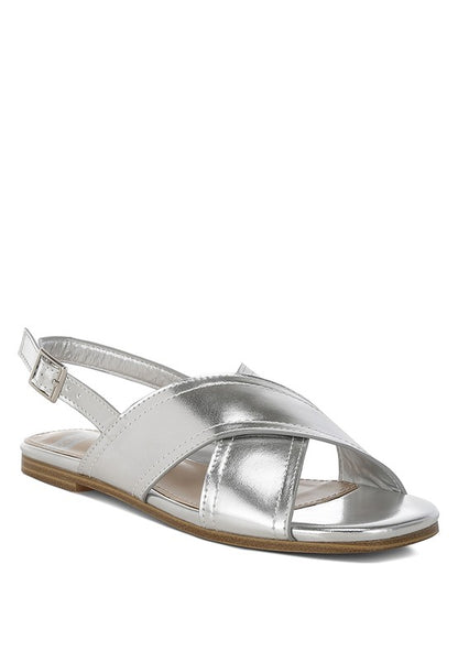 Kanon Metallic Pleather Criss-Cross Flats - Tigbul's Variety Fashion Shop