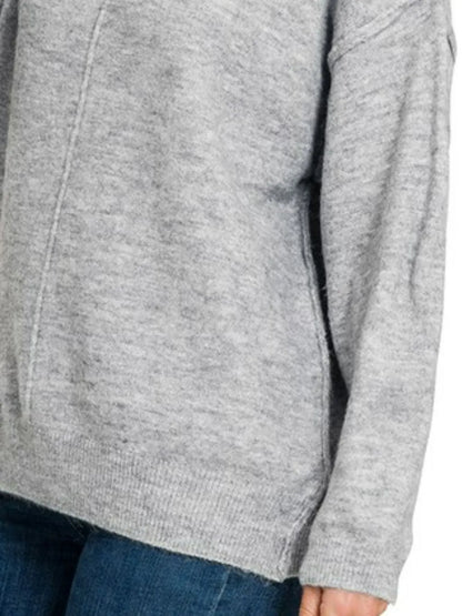 Zenana Melange Front Seam Round-Neck Sweater - Tigbul's Variety Fashion Shop