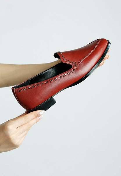 Wolferton Delicate Stud Detail Leather Loafers - Tigbul's Variety Fashion Shop