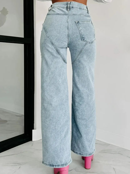 High Waist Cut-Out Wide Leg Jeans - Tigbul's Variety Fashion Shop