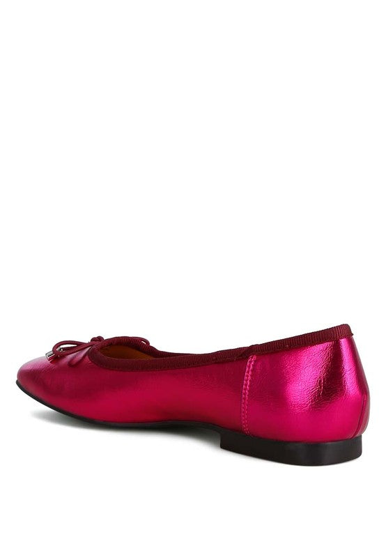 Primrose Metallic Pleather Bow Ballerinas - Tigbul's Variety Fashion Shop