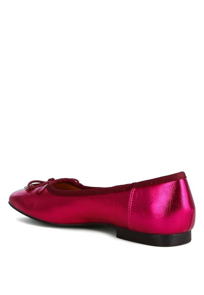 Primrose Metallic Pleather Bow Ballerinas - Tigbul's Variety Fashion Shop