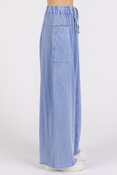 Blue Mineral Wash Elastic Baggy Pants - Tigbul's Variety Fashion Shop