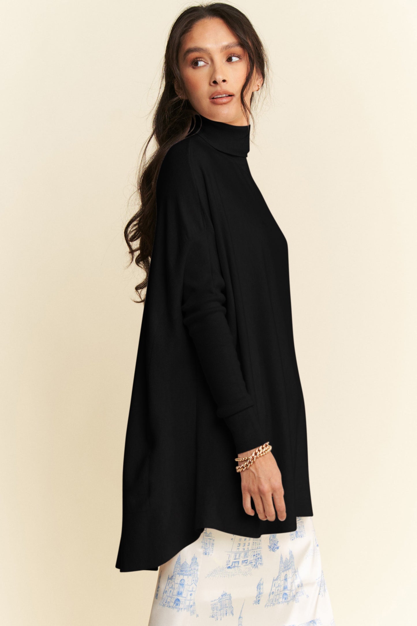 Davi & Dani High-Low Turtleneck Long Sleeve Knit Top - Tigbul's Variety Fashion Shop