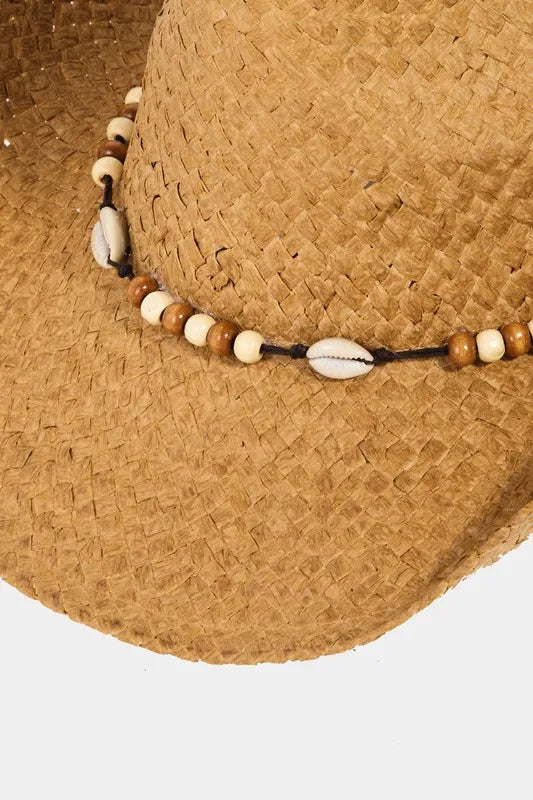 Fame Beaded Cowrie Shell Straw Weave Western Cowboy Hat - Tigbul's Variety Fashion Shop