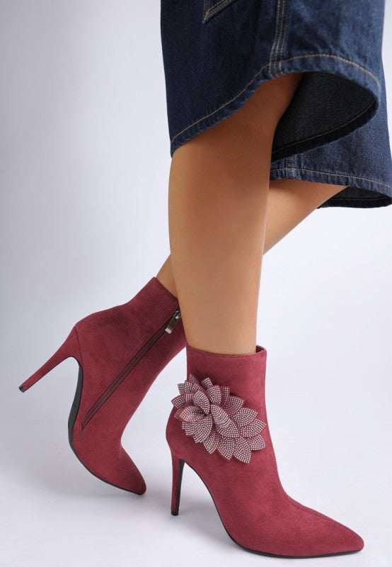 Yarrow Rhinestones Petal Detail Boots - Tigbul's Variety Fashion Shop