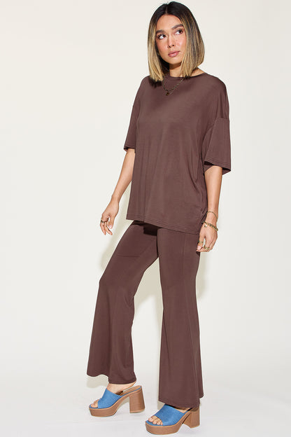 Basic Bae Full Size Bamboo Drop Shoulder T-Shirt and Flare Pants Set - Tigbul's Variety Fashion Shop