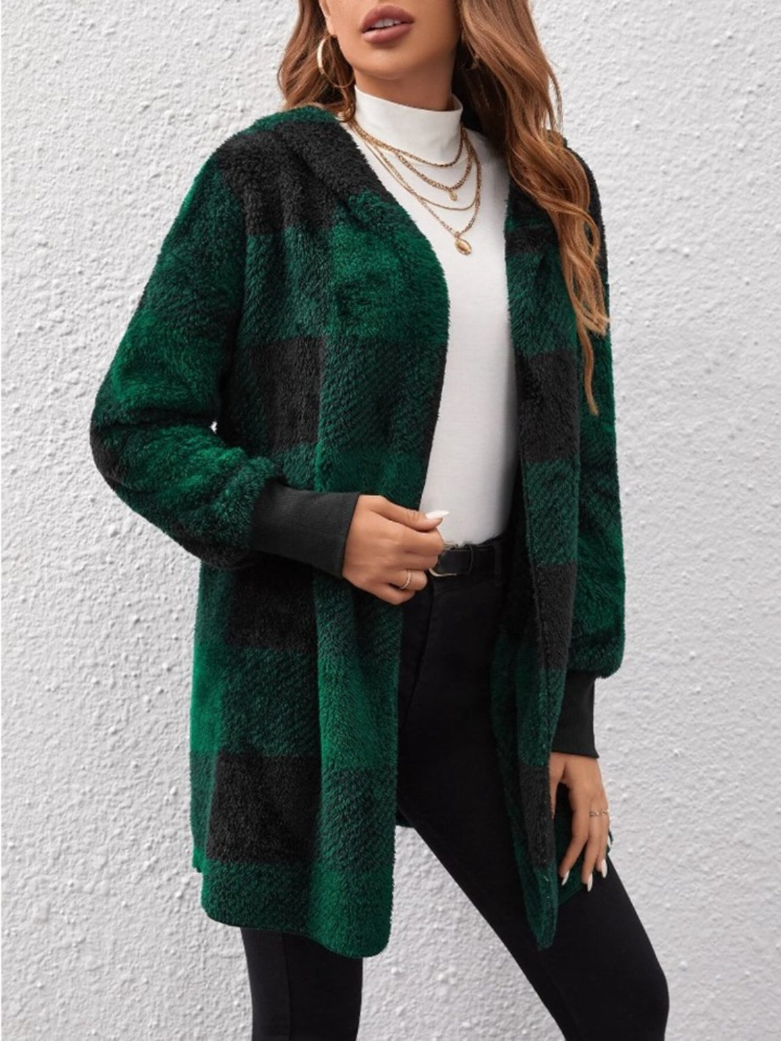 Plaid Long Sleeve Hooded Coat - Tigbul's Variety Fashion Shop