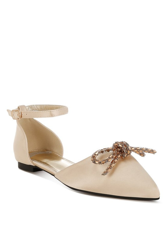Simina Rhinestone Detail Bow Flat Sandals - Tigbul's Variety Fashion Shop