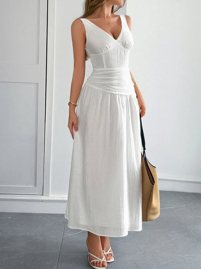 Cutout V-Neck Sleeveless Midi Dress - Tigbul's Variety Fashion Shop