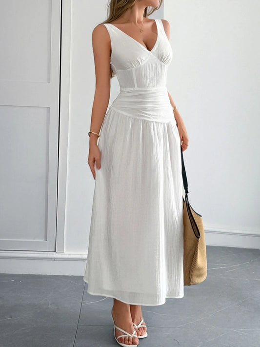 Cutout V-Neck Sleeveless Midi Dress - Tigbul's Variety Fashion Shop
