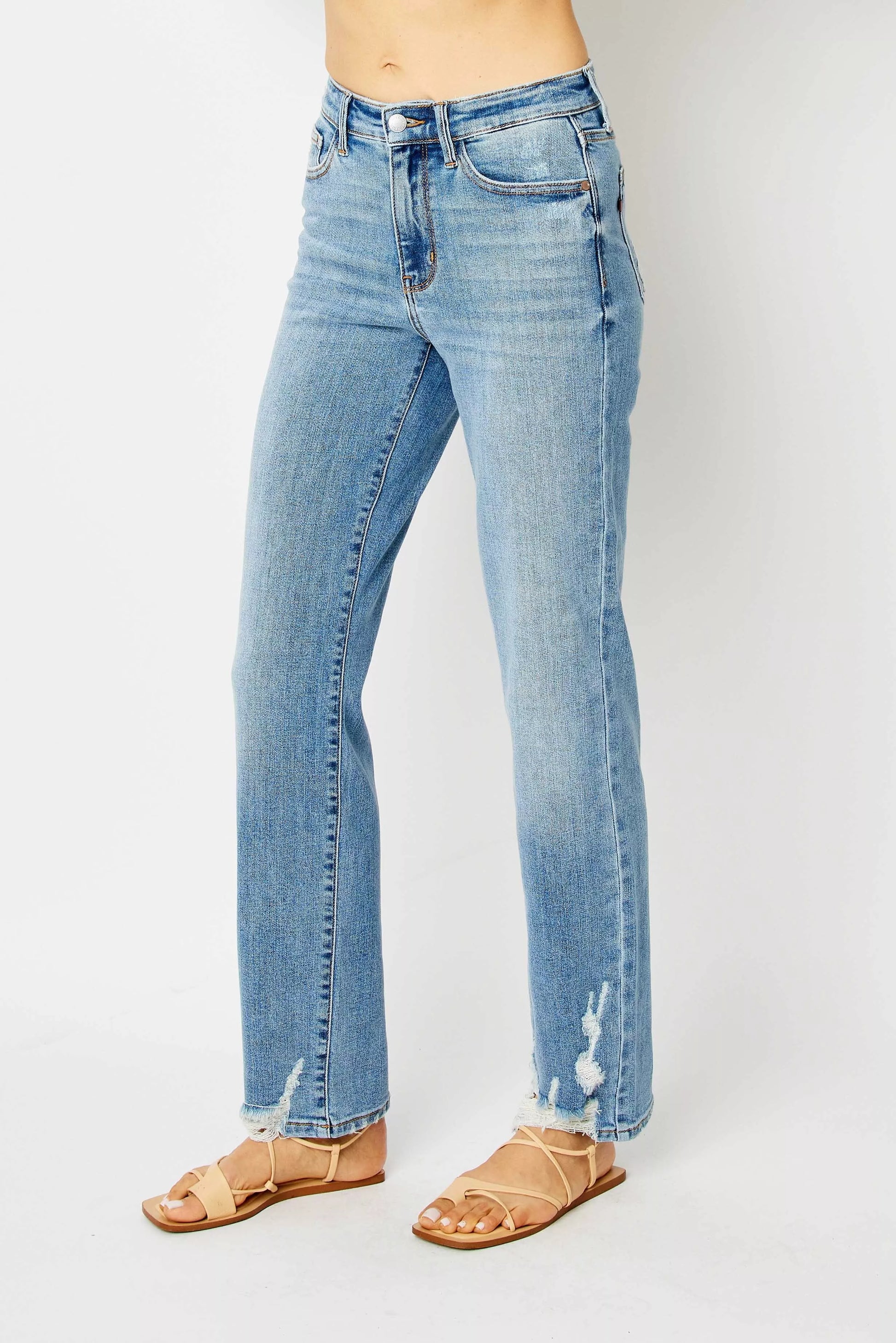 Judy Blue Full Size High Waist Straight Jeans with Heavy Destroy Plus Size - Tigbul's Variety Fashion Shop