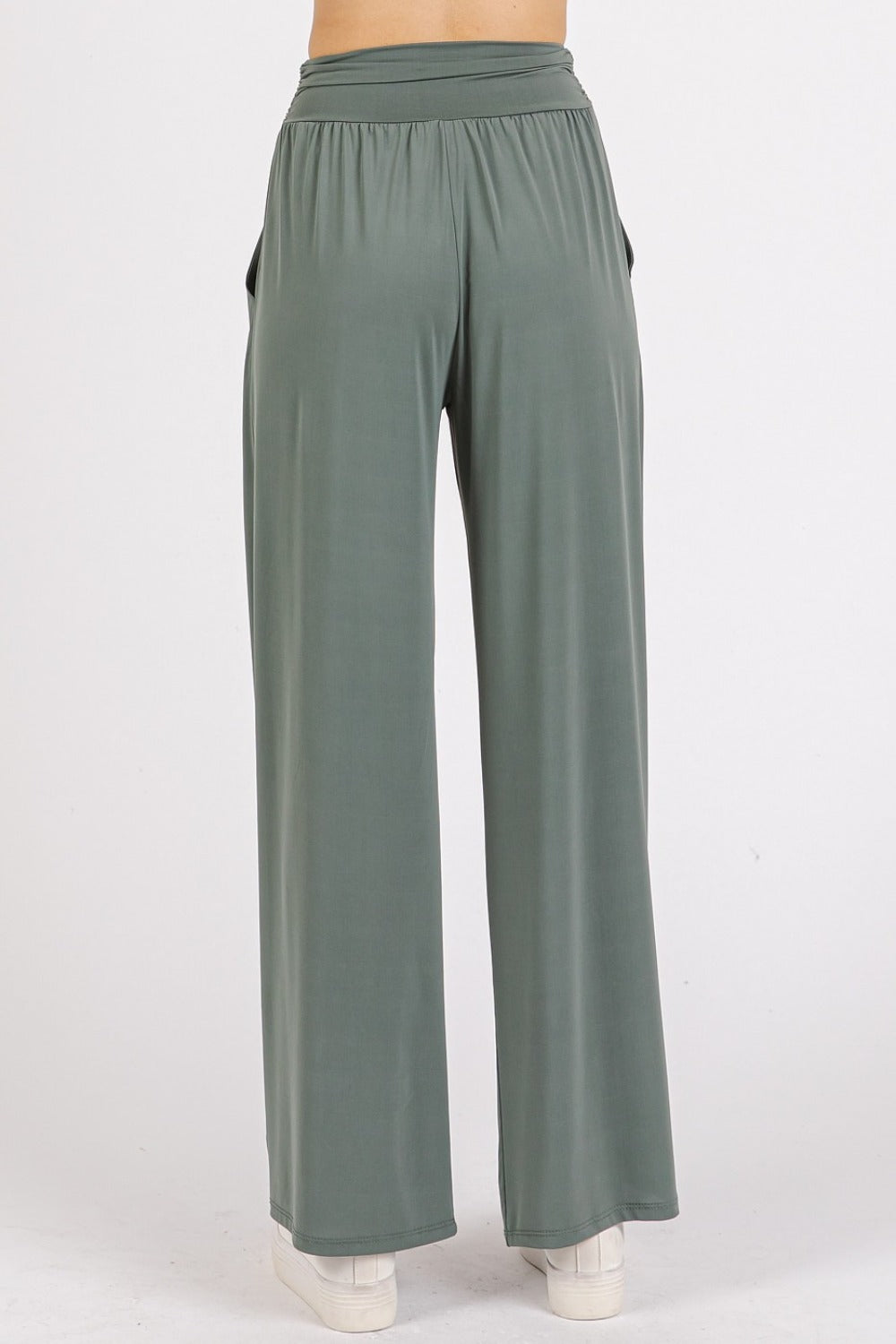 Mittoshop Stretch Banded Waist Wide Leg Pants with Pockets - Tigbul's Variety Fashion Shop