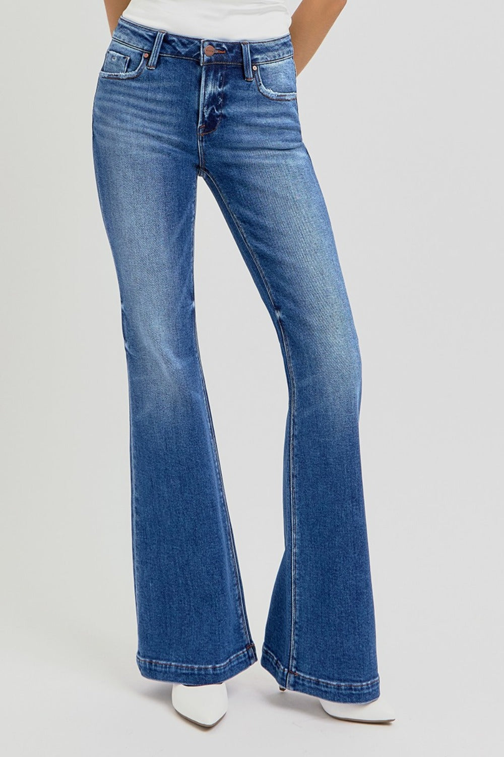 RISEN Full Size Low Rise Flare Jeans with Pockets - Tigbul's Variety Fashion Shop