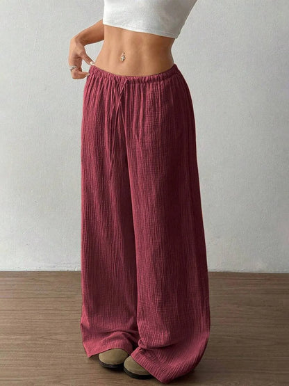 Wide Leg Drawstring Casual Pants - Tigbul's Variety Fashion Shop