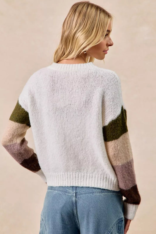 BiBi Flower Color Block Sweater - Tigbul's Variety Fashion Shop