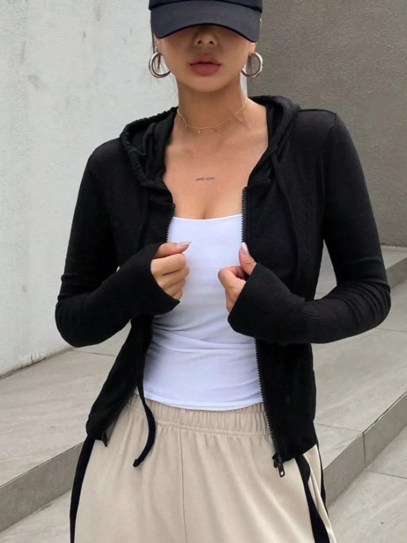 Ribbed Knit Cropped Zip-Up Outerwear - Tigbul's Variety Fashion Shop