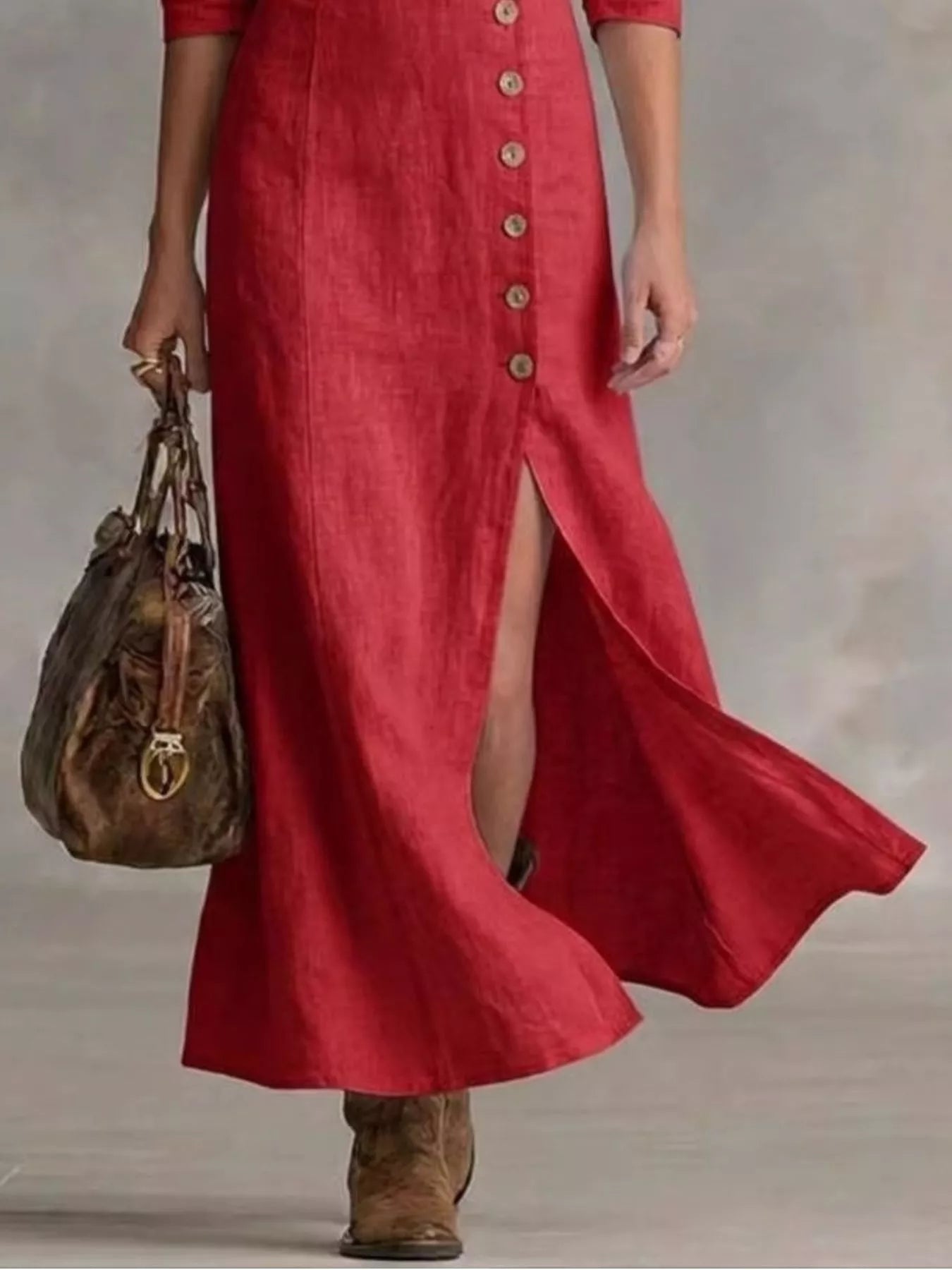 Button Front Slit Maxi Dress Small up to Plus Size | Tigbuls Variety