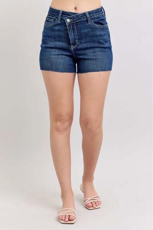 Judy Blue High Waist Criss-Cross Waistband Denim Shorts - Tigbul's Variety Fashion Shop