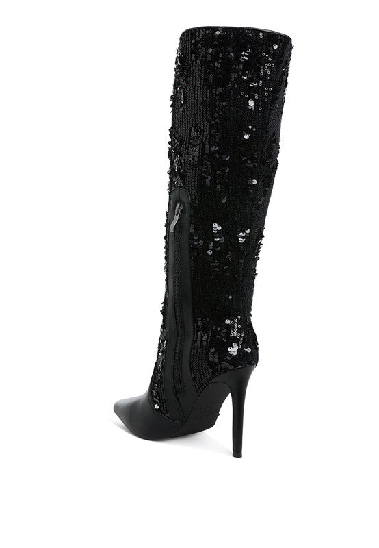 Sitarah Sequin Embellished Stiletto Long Boots - Tigbul's Variety Fashion Shop