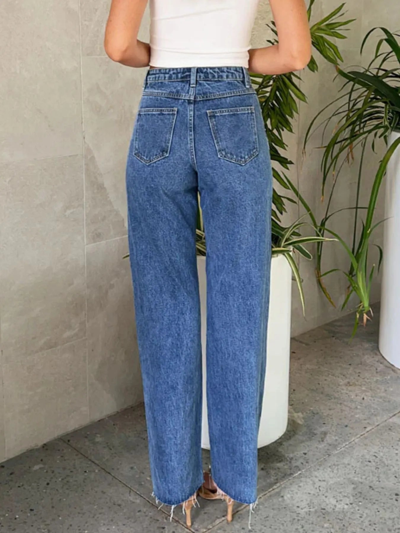 Pearl Embellished High Waist Straight Leg Jeans - Tigbul's Variety Fashion Shop