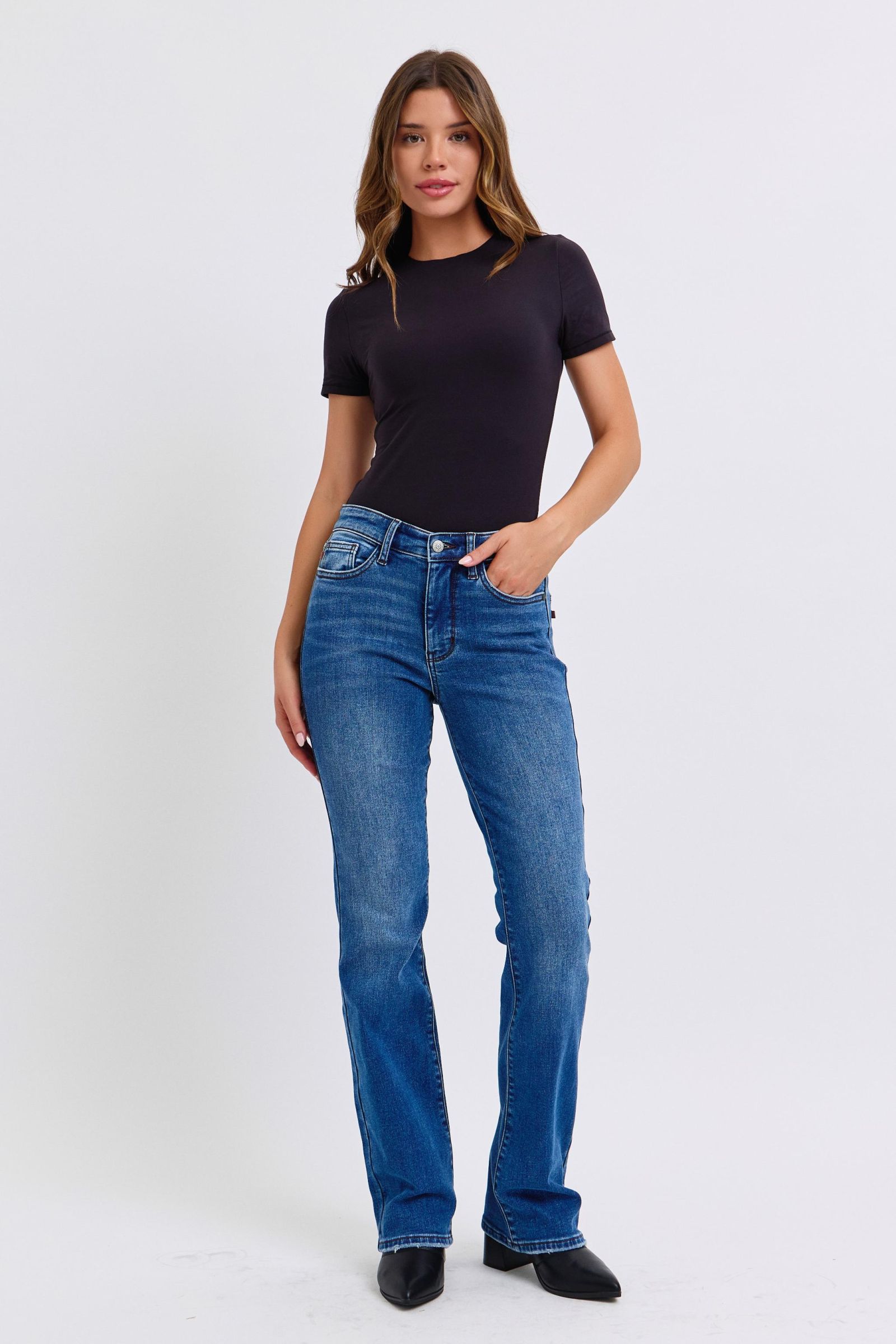 Judy Blue Full Size Mid-Rise Bootcut Jeans with Pockets - Tigbul's Variety Fashion Shop