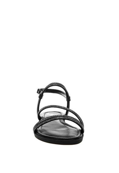 Bawley Rhinestone Strappy Flat Sandals - Tigbul's Variety Fashion Shop