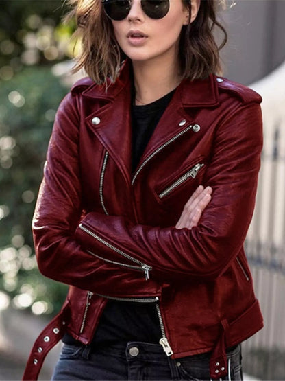 Full Size Zip Up Leather Motorcycle Biker Jacket Plus Size - Tigbul's Variety Fashion Shop