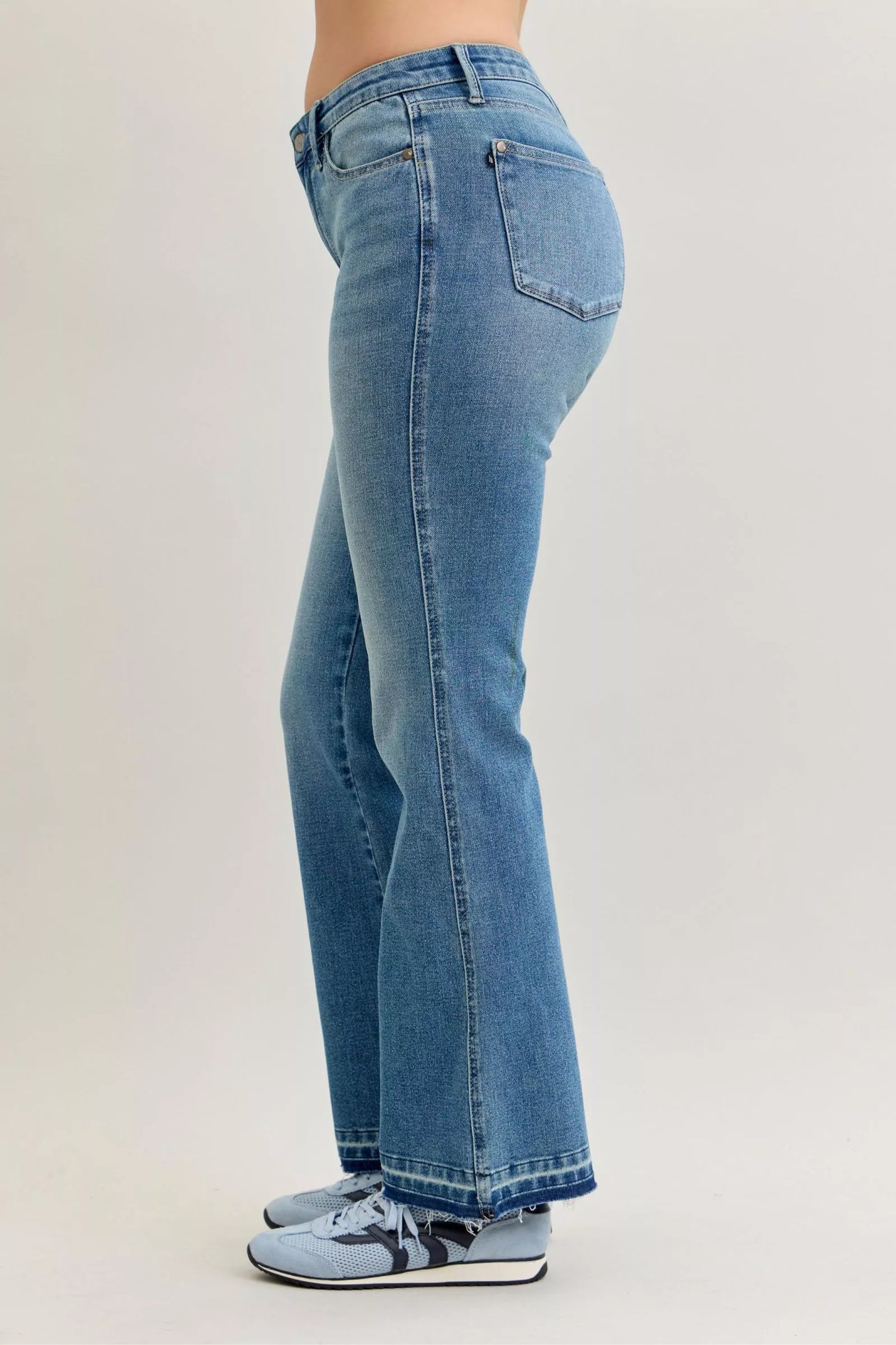 Judy Blue Full Size Mid Rise Slim Bootcut Tummy Control Release Hem Jeans Plus Size - Tigbul's Variety Fashion Shop