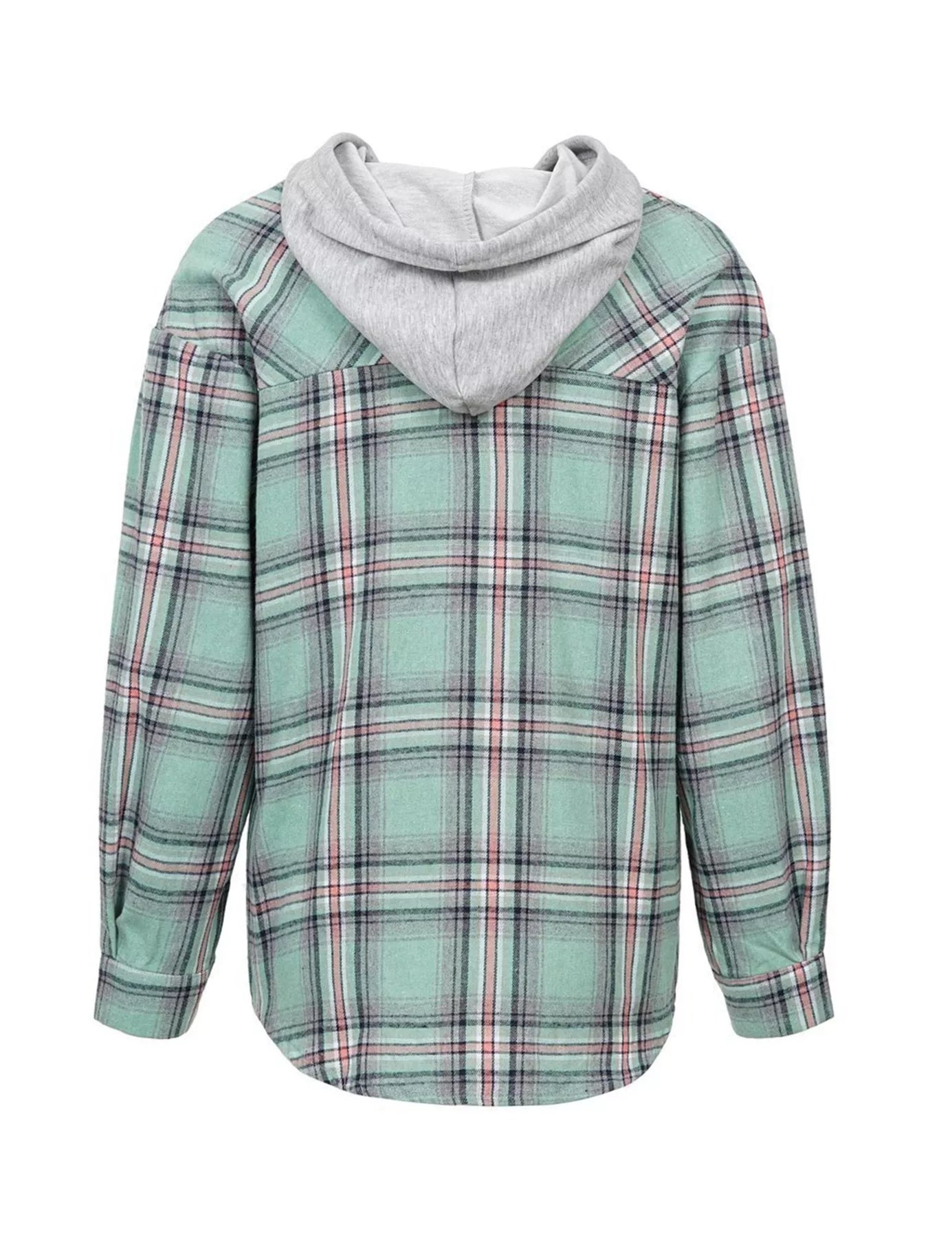 Hooded Plaid Button-Up Shirt - Tigbul's Variety Fashion Shop