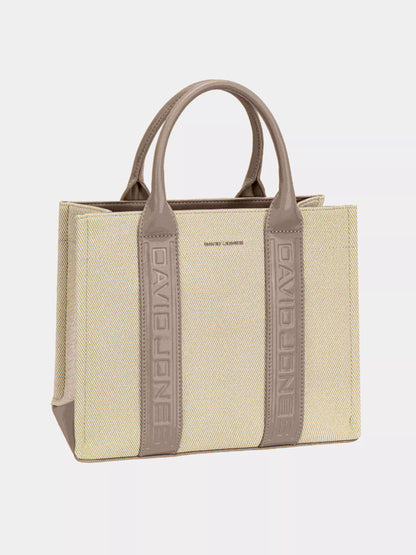 David Jones Canvas Tote Handbag with Contrast Leather Handles - Tigbul's Variety Fashion Shop