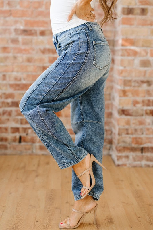 Denim Vintage Washed Seam Shift Jeans, Women's - Tigbul's Variety Fashion Shop