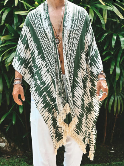 Men's Full Size Fringe Open Front Cover-Up Plus Size - Tigbul's Variety Fashion Shop