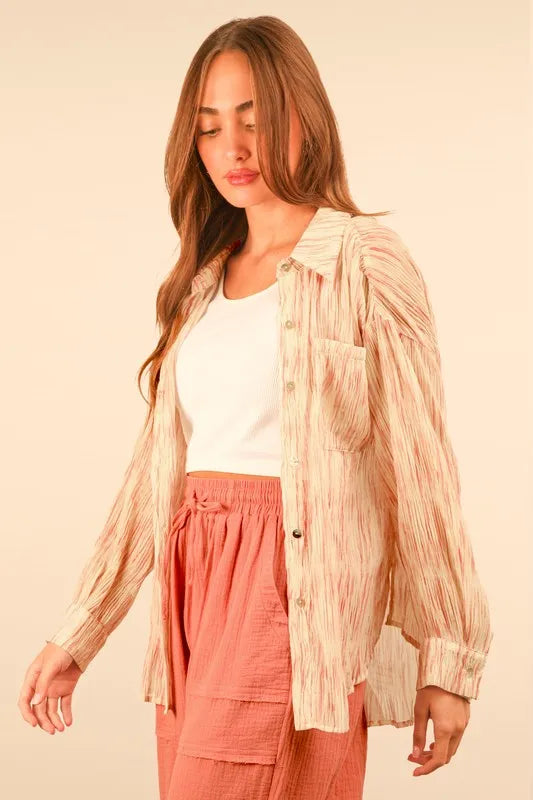Plus Size Oversized Printed Button Up Shirt - Tigbul's Variety Fashion Shop