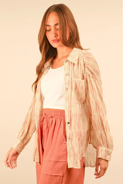 Plus Size Oversized Printed Button Up Shirt - Tigbul's Variety Fashion Shop