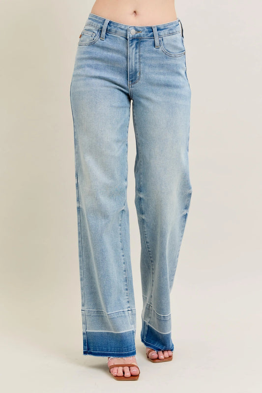 Judy Blue Full Size Mr Release Hem Wide Leg Jeans Plus Size - Tigbul's Variety Fashion Shop