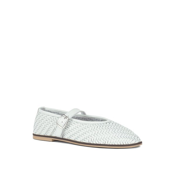 Nazuka ballerinas in white woven leather with buckle strap and low flat sole