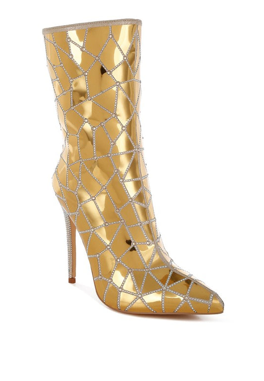 Echostage Rhinestones Embellished Metallic Boots - Tigbul's Variety Fashion Shop